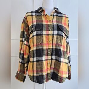 Americam Eagle Plaid Flannel Shirt - Yellow, Black, Orange